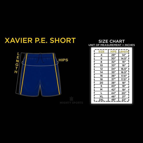 xs pe uniform shorts size chart
